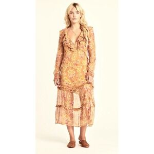 Arnhem Grace Honeysuckle 100% Silk Boho Tiered Sheer Sundress Women's Size 10